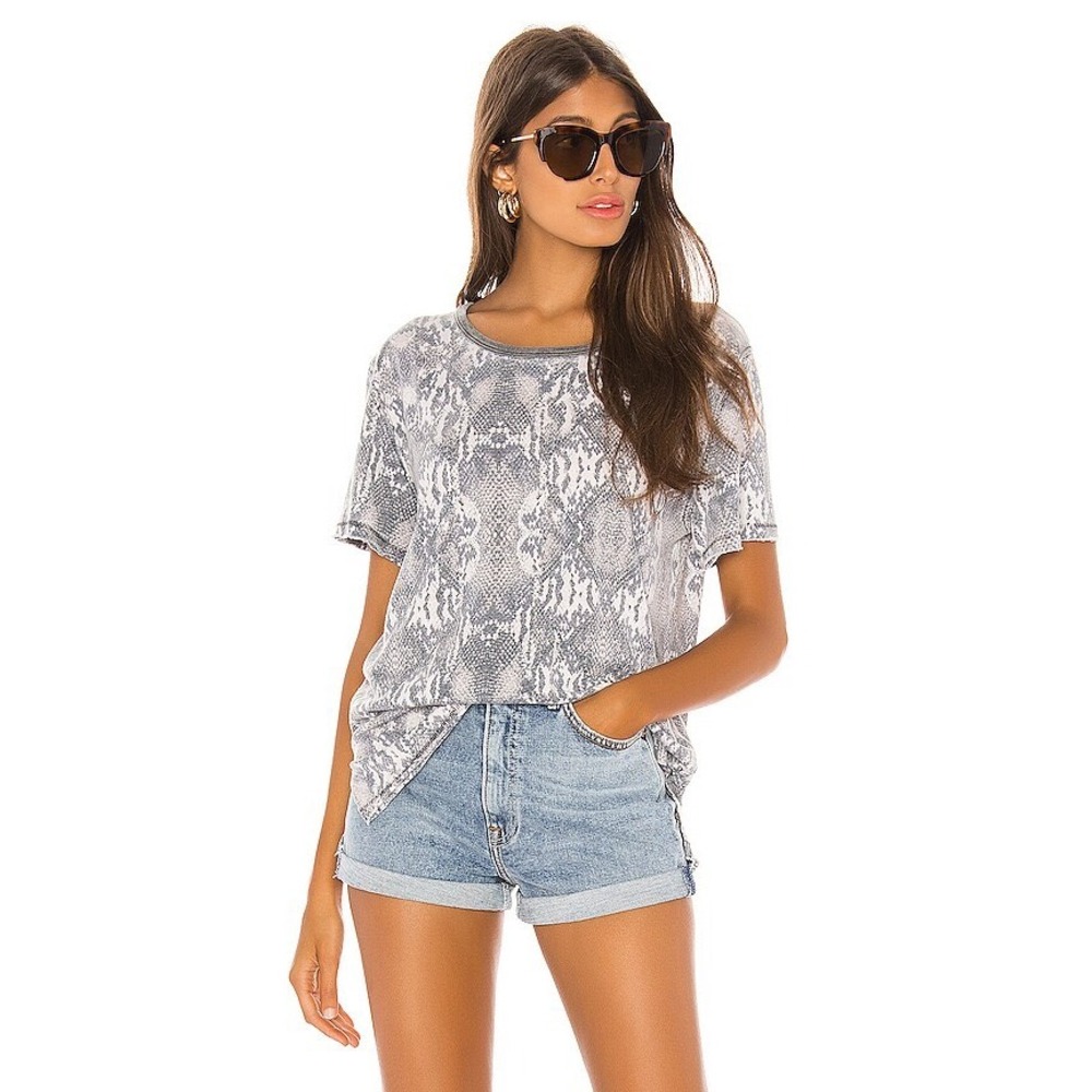 Free People Snake Print‎ Tourist Tee Shirt Top Blouse Short Sleeve Oversized XS